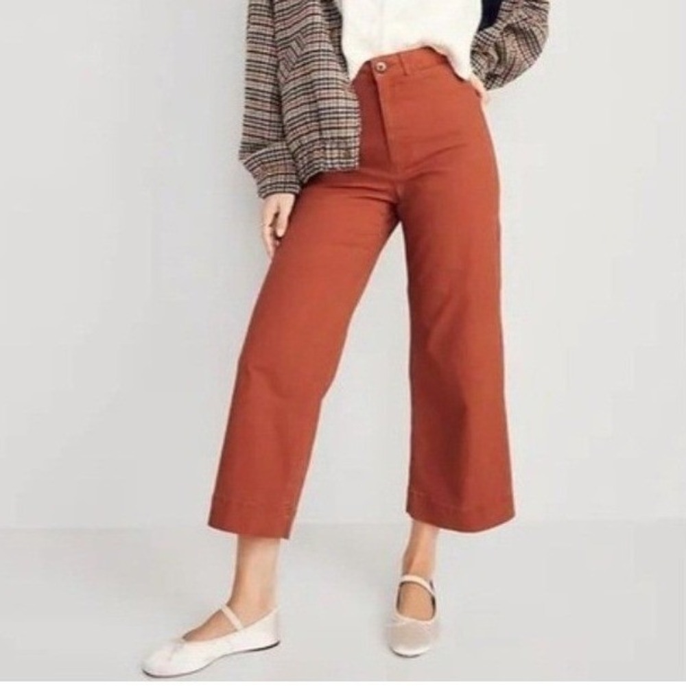 Old Navy High-Rise Wide Leg Crop Chino Pants Womens 4 Orange Rust Boho Coastal